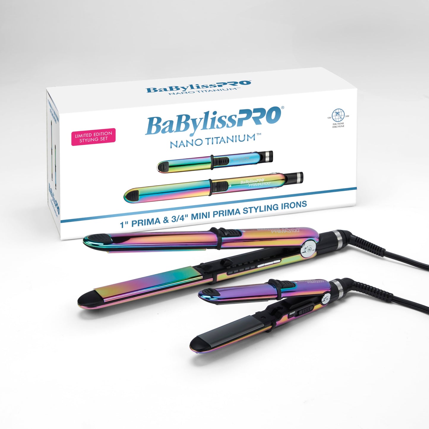 BabylissPRO® Nano Titanium™ Iridescent Prima3100 & Prima2000 Styling Irons Prepack