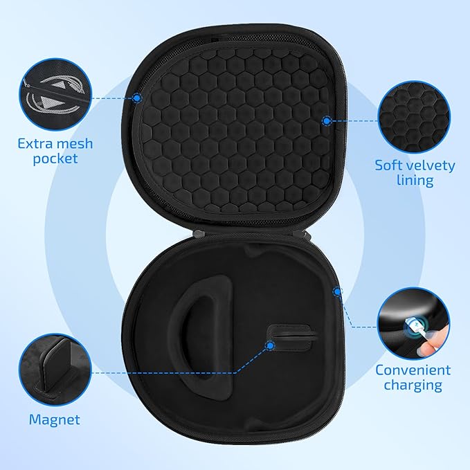 AirPod Max Case with Sleep-Mode Charging Function, Protective Travel Bag for Apple Over-Ear Headphones (Black)