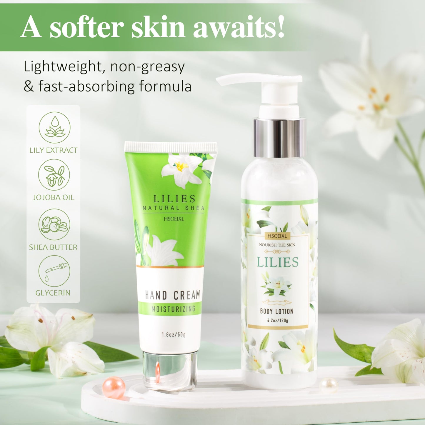 HSOEIXL Gifts for Women, Birthday Gifts for Women, Bath and Body Gifts Set, Lilies Self Care Set,Christmas Mothers Day Relaxing Spa Basket for Mom, Grandma, Girlfriend, Sister, Friends