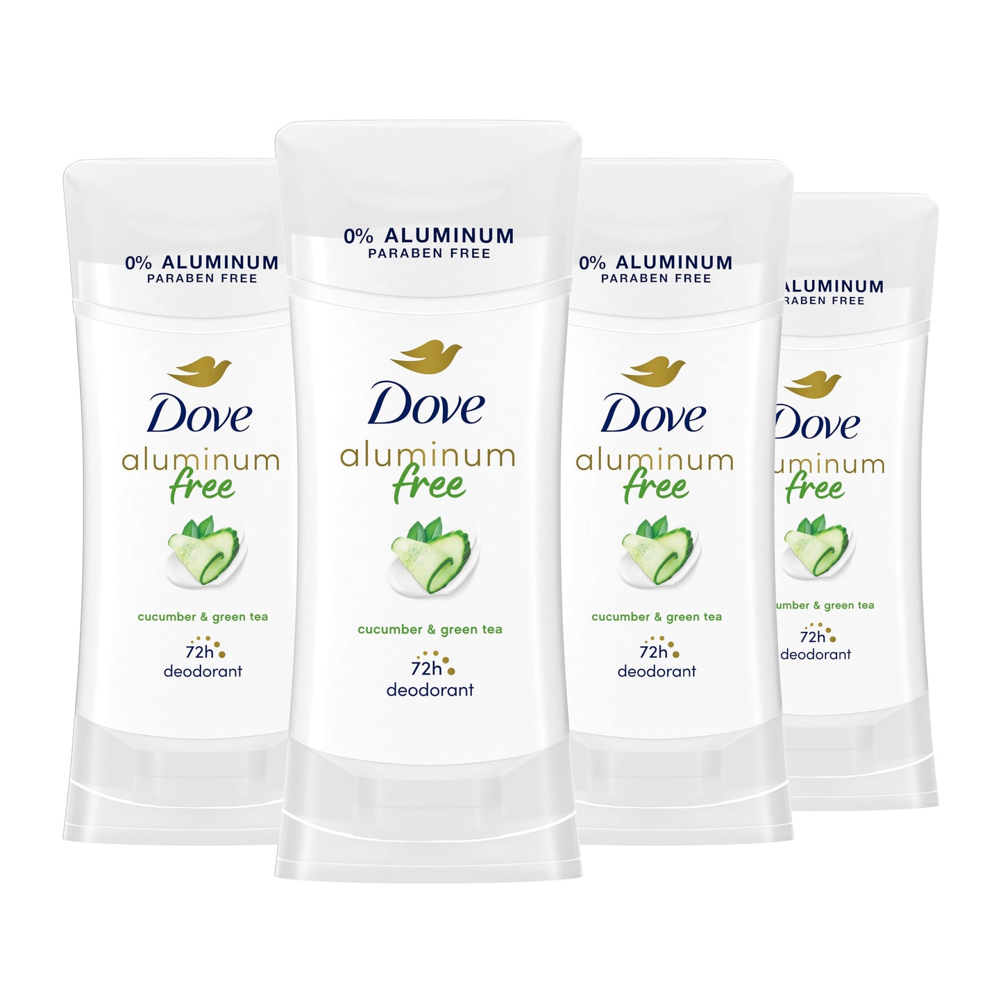 Dove Aluminum Free Deodorant for Women 4 Count Cucumber and Green Tea 72 hour odor protection 2.6 oz
