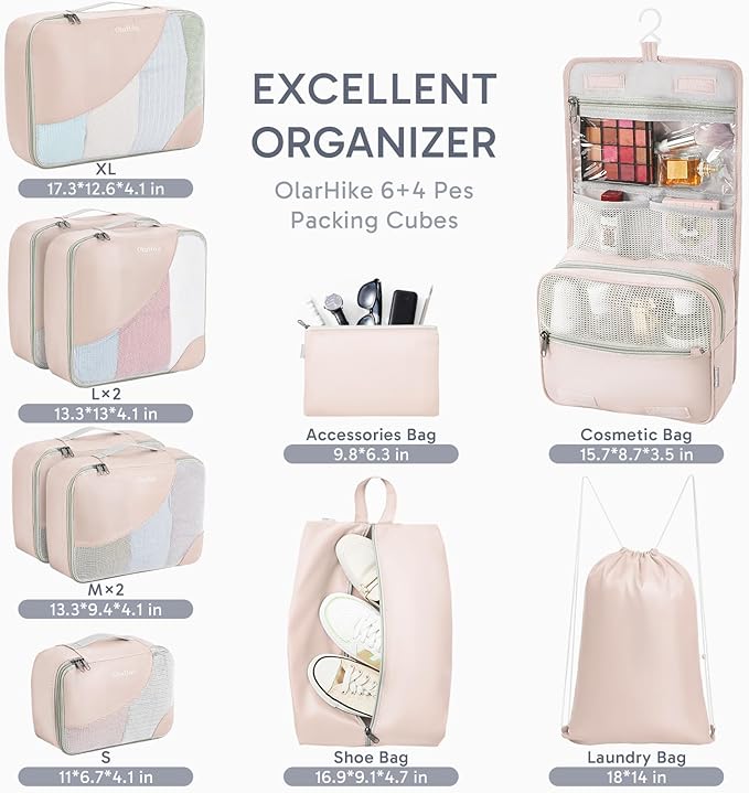 ALL INCLUDED 10 Set Durable Packing Cubes for Suitcases,Gifts for Women Mom, UPGRADED Anti-Tear Stitching, NEW Improved Luggage Packing Organizers for Travel Accessories (Beige)