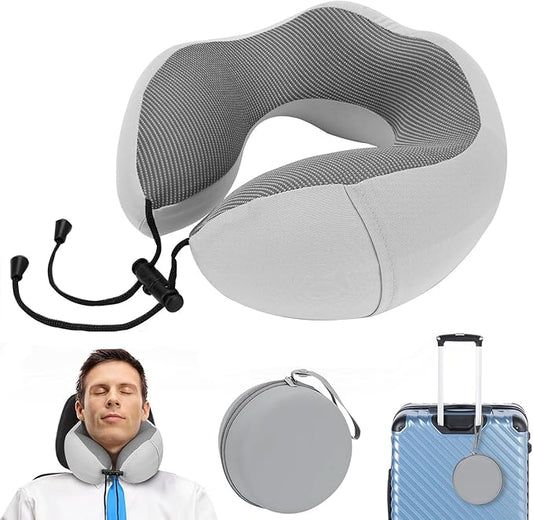 Travel Pillow Memory Foam Neck Pillow for Airplane Washable Silk Cover Ergonomic Neck Support Pillow with Storage Box