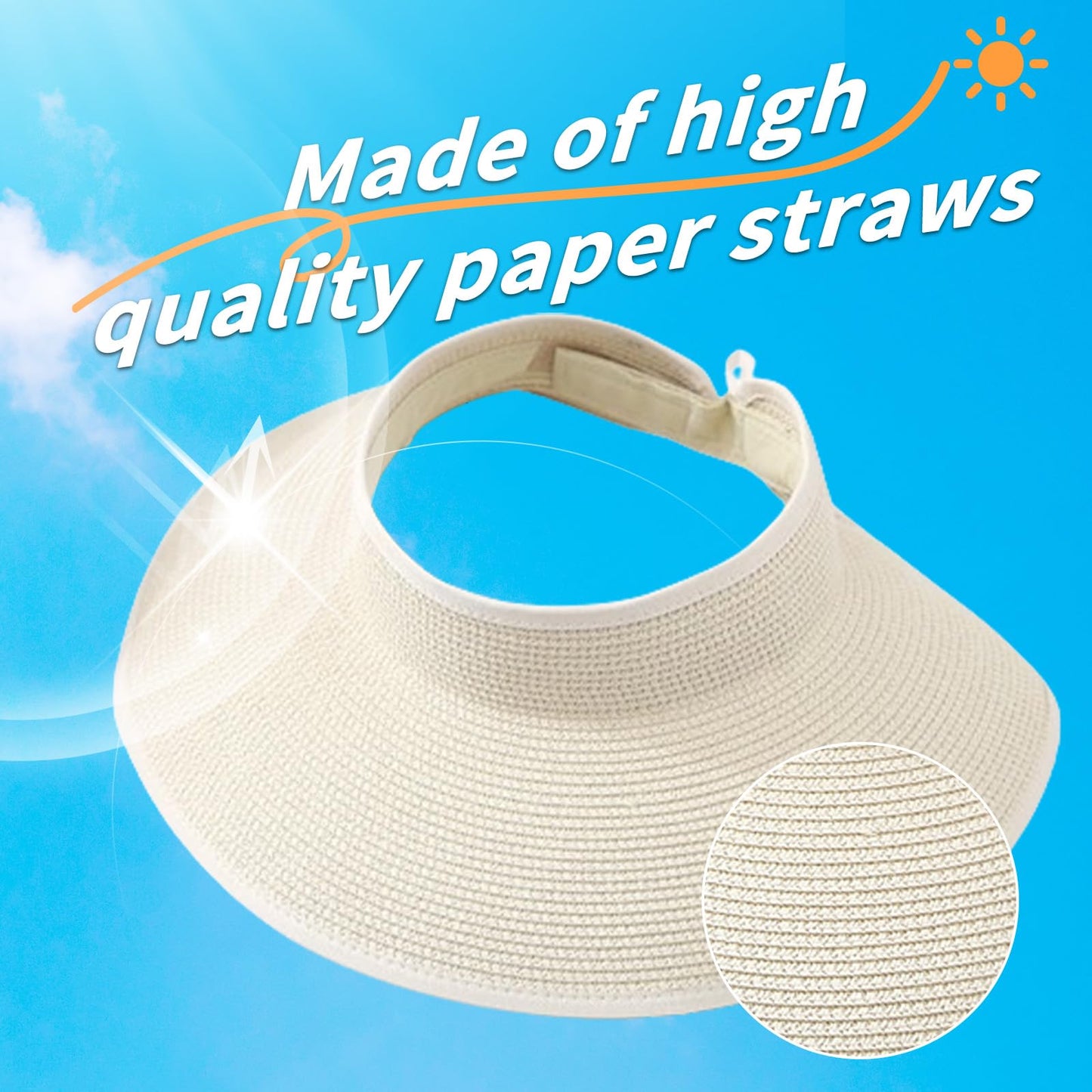 Hzcigav Ultimate UV Protection UPF Women’s Sun Visor Hat - Wide Brim, Lightweight, Breathable, Roll-Up, Foldable, Packable, Adjustable, Straw Sun Hat UPF 50+, Stylish Beach Accessory for Women