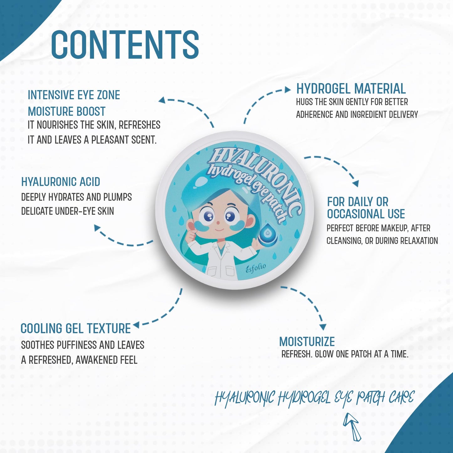 esfolio Hydrogel Eye Patch Hyaluronic 60 Patch – Under Eye Gel Patches for Puffiness and Tired Eyes – Soothing Cooling Care – Korean Skincare Eye Mask – Lightweight Hydration