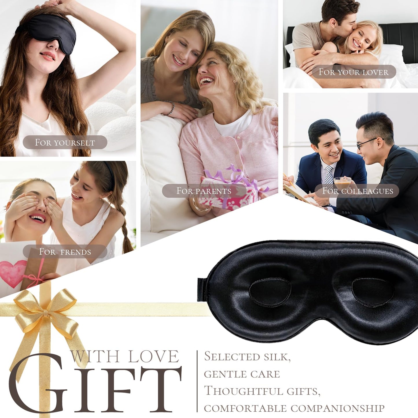 Silk Sleep Mask for Smaller Heads Women,100% Mulberry Silk Eye Mask with Sleep earplugs and Intelligence-Adjust Strap - 3D Contoured Sleeping Mask, Blackout Blindfold Travel noon Break Essentials