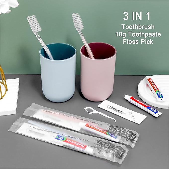 30 Pack Disposable Toothbrushes with Toothpaste Floss Individually Wrapped, 2 Color Toothbrush,10g Toothpaste,Floss Pick,Bulk Toothbrush Kit for Homeless,Airbnb,Hotel,Guest