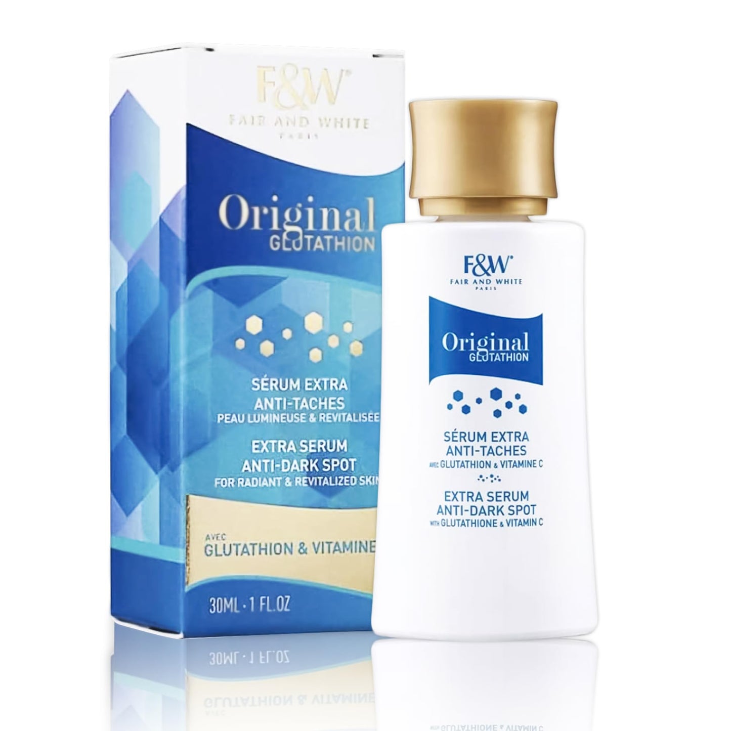 FAIR & WHITE Original Glutathione Dark Spot Serum - 1 fl oz / 30ml - Skin Brightening Serum, Helps to Reduce Skin Pigmentation - Skin Brightening Serum for Face & Body - with Glutathione & Vitamin C