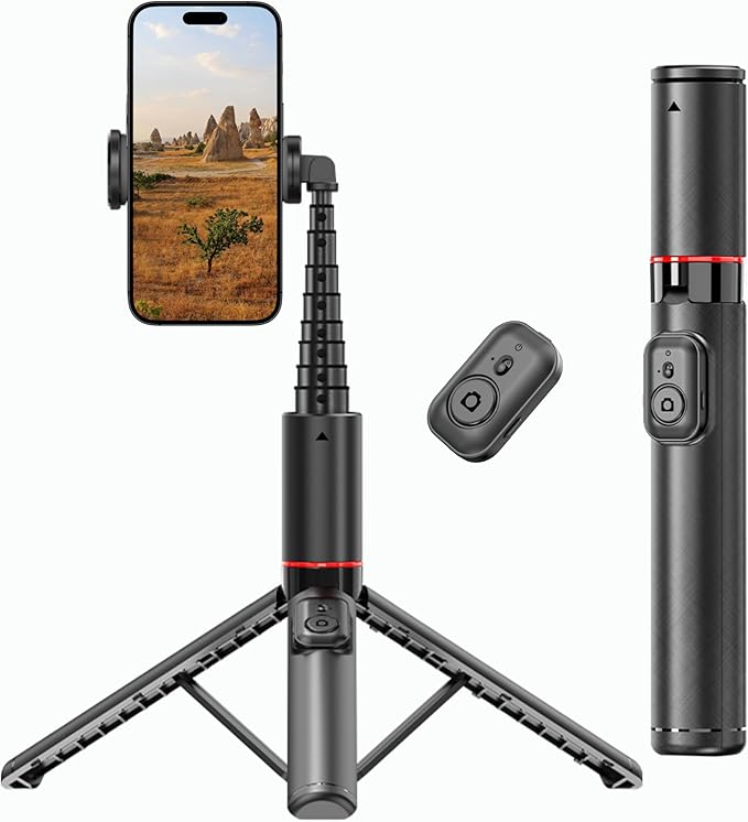 C21 53″ Travel Selfie Stick Tripod with Bluetooth 5.2 Remote – Hidden All-in-One Extendable Foldable Phone Tripod Stand for iPhone Android Vlogging TikTok YouTube Live Streaming