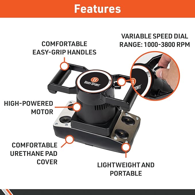 Body Sport Therapeutic Variable Speed Professional Vibrating Massager for Pain & Aching Muscle Relief – High-Powered, Effective, Chiropractic Myofascial Release Tool & Trigger Point Therapy