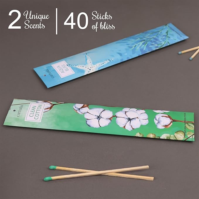 Carnatia Fresh Breeze Incense Sticks – Set of 2 Fresh, Long-Lasting Aromas for Your Home | Unwind with Clean Cotton & Aqua Bliss Scents | Natural, Sustainable Incense for Everyday Calm!