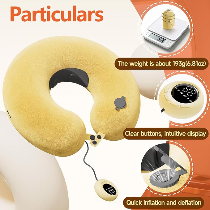 Inflatable Massage Travel Pillow – 6-Mode Adjustable Vibration, Soft Neck Support Cushion for Airplane, Car, Office & Home, Easy to Inflate & Carry