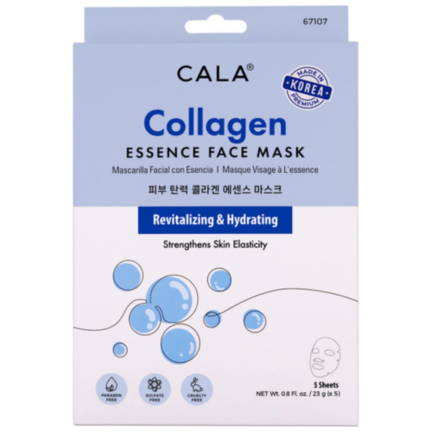 Cala Revitalizing Essence Face Masks with Collagen - 5 Count Moisturizing Sheet Masks for Radiant, Firm Skin