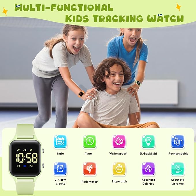 Kids Digital Watches for Boys Girls, Sports Watch with Fitness Tracker, Pedometer, Alarm Clocks, Stopwatch, No App Needed Waterproof Kids Watch, Gift for Teens Student Girls Boys Ages 5-14