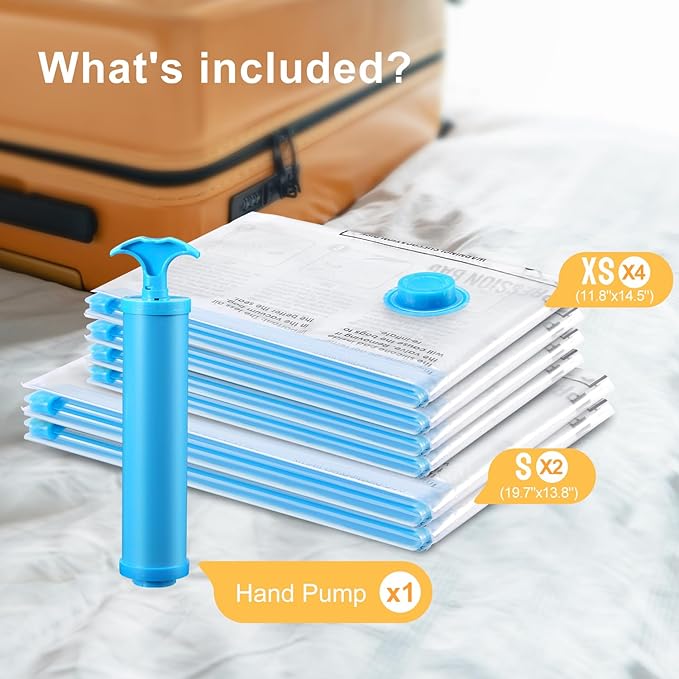 Vacuum Travel Bags Combo 6 Pack - Space Saver Vacuum Storage Bags for Clothing, Blankets, Pillows - Travel Essentials