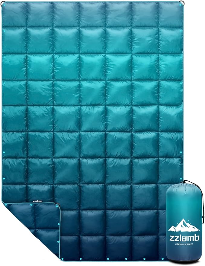 zzlamb Camping Blanket, Outdoor Lightweight Travel Blanket Puffy Portable Down Alternative, Windproof Warm Cloak with Snaps, Cozy Quilt Backpacking Picnic RV Plane Car Hammock Beach Climbing