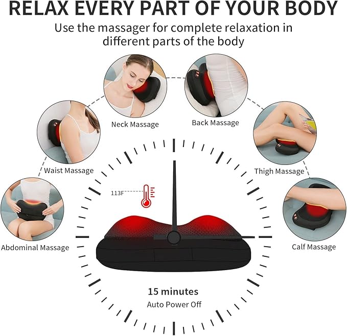 Back Massager, Shiatsu Neck Massager with Heat, Electric Back Massager for Shoulder, Back, Leg, Deep Tissue Kneading Massage to Relief Muscles, Massage Pillow for Mom/Dad/Women/Men