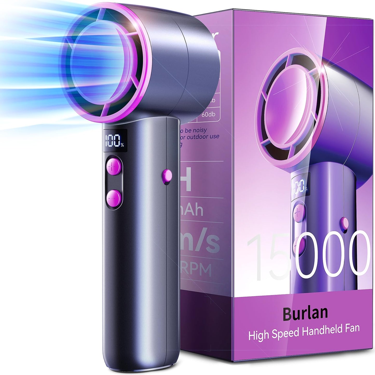 BURLAN Quickly Cooling Mini Fan [13-30 Working Hours], Portable, Rechargeable with USB, Pocket Hand Fan for Makeup, Travel, Camping, Outdoor (Black)