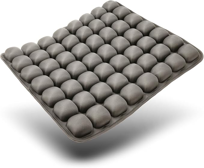 Air Inflatable Travel Seat Cushion, Portable Breathable Comfort Cushion, 56 Air Bubble Design for Airplane, Car, Office Chairs & Home Living – Lightweight & Ergonomic Support,18” x 16” (Grey)