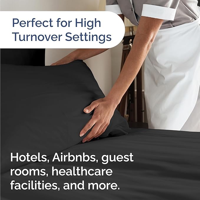 Bulk Case Pack of 16 Sheet Sets - (16) Complete Twin XL Size Sheet Sets with Deep Pockets - Wholesale Bulk Bedding for Hotels, Spas & Airbnbs - Breathable, Cooling & Wrinkle Free - (Twin XL, Black)