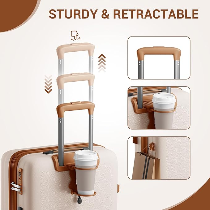 Kono 20 Inch Expandable Hard-Shell Suitcase, Ideal For Short Trips, Durable PP Material, With 360° Spinner Wheels & TSA Lock, White/Brown