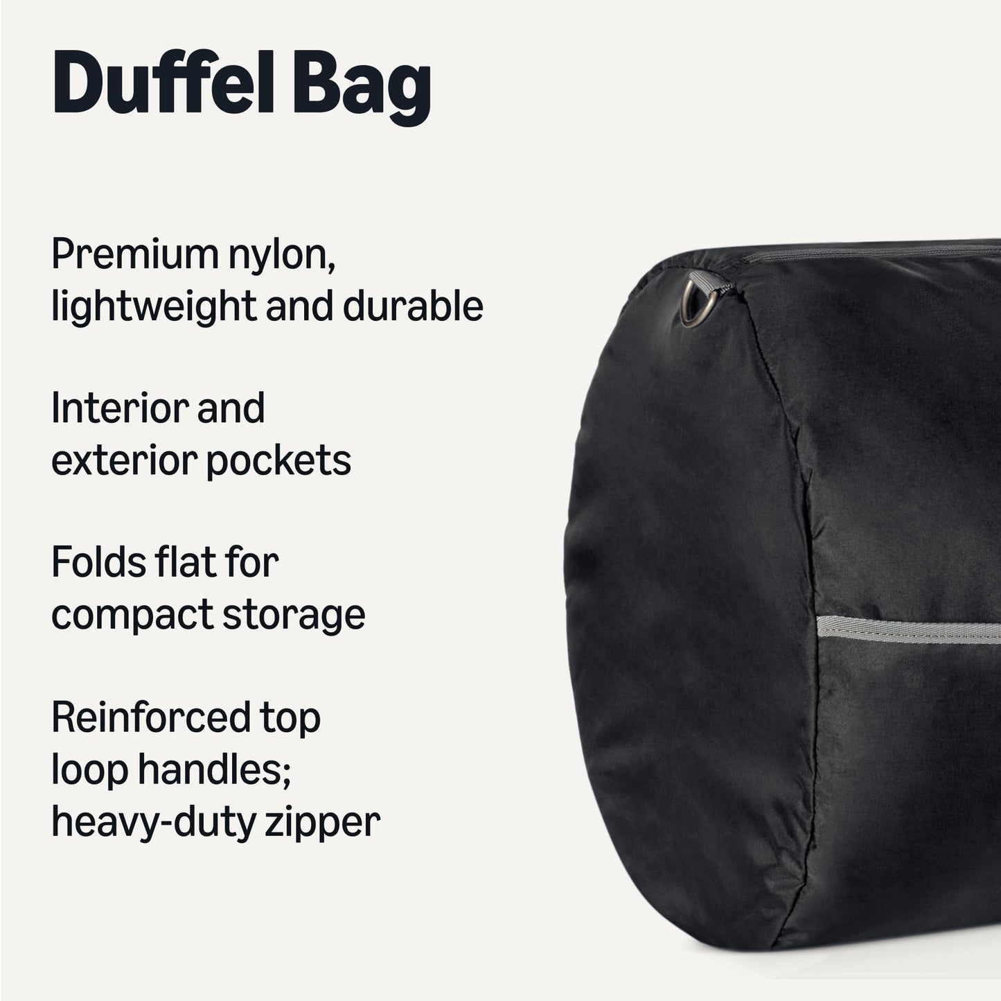 Amazon Essentials 32.4" Extra Large Foldable Nylon Duffel Bag for Travel/Storage with Zippered Pockets, 9254 Cubic Inch (150L), 50-LBS Capacity, Black (Previously Amazon Basics)