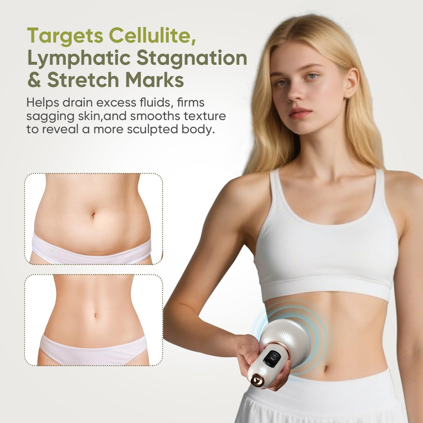 Body Sculpting Machine — Lymphatic Drainage Massager & Anti Cellulite Massage Tool,with Microcurrent, Light Heat & Vibration for Legs, Arms & Belly, Body,Helps Reduce Stretch Marks & Cellulite