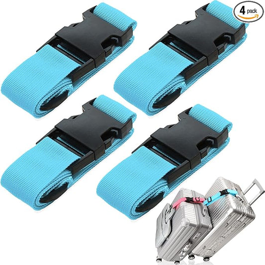 4Pack Luggage Straps for Suitcases, Travel Connector for Carry On Bag, Add Bag to Connect Two Suitcases, Adjustable Belt Attachment Accessories for Connect Your 3 Luggages, Light Blue