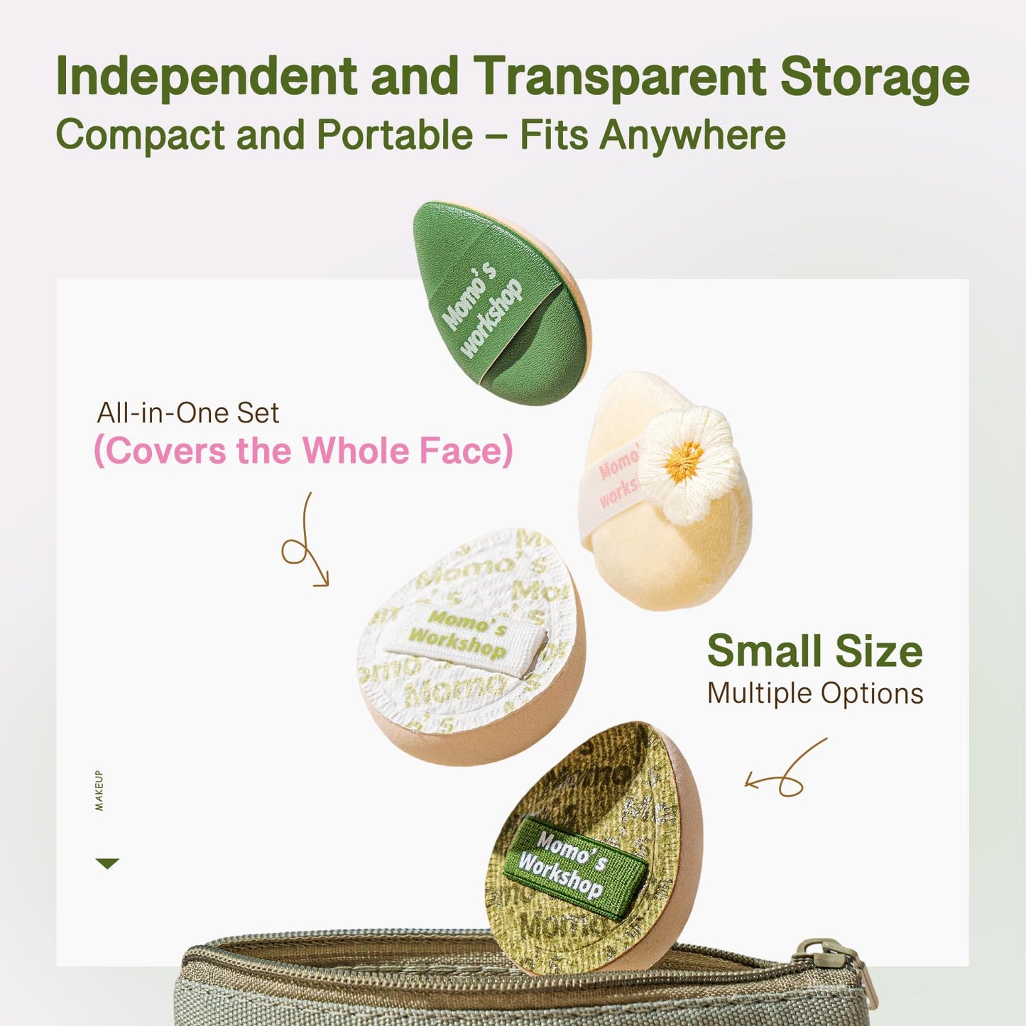 Mini Denim Makeup Sponge Set,Professional Blenders Sponge for Concealer/Blush/Highlighter, Perfect for Detail Work & Travel,4pcs,Green,with Travel Pouch,Beginer-Friendly & Reusable