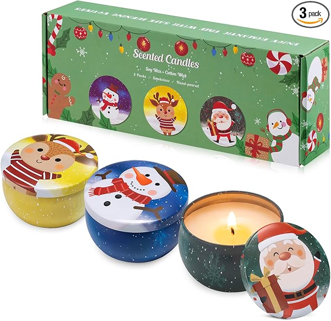 Hausware 3 Pack Scented Candles, 2.5 oz Aromatherapy Candles,Soy Candles Set with 72H Burning Time,Christmas Candles,Christmas Gift for Women (Apple Cinnamon+Cedar+Vanilla Cake)
