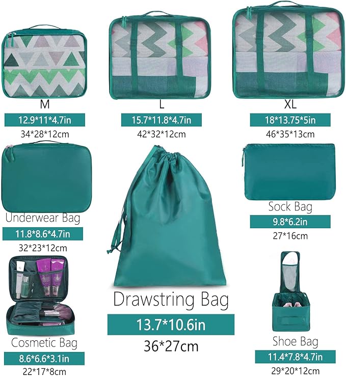 BAGAIL 8 Set Packing Cubes Luggage Packing Organizers for Travel Accessories (Aqua Color)