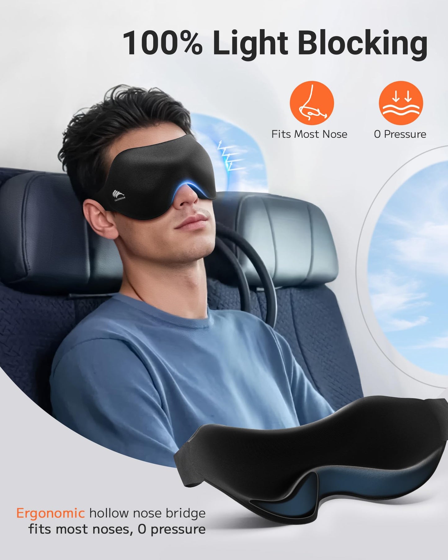 Sleep Eye Mask for Side Sleeper Men Women 3 Pack: 100% Blackout 3D Eye Masks for Sleep - Zero Eye Pressure Sleeping Mask - Airplane Travel Essentials Night Cover for Lash Extensions
