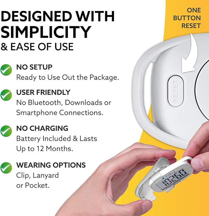 3DFitBud Simple Step Counter Walking 3D Pedometer by 3DActive with Clip, Lanyard Accurate Fitness Tracker for Men, Women & Elderly Daily Exercise - A420S