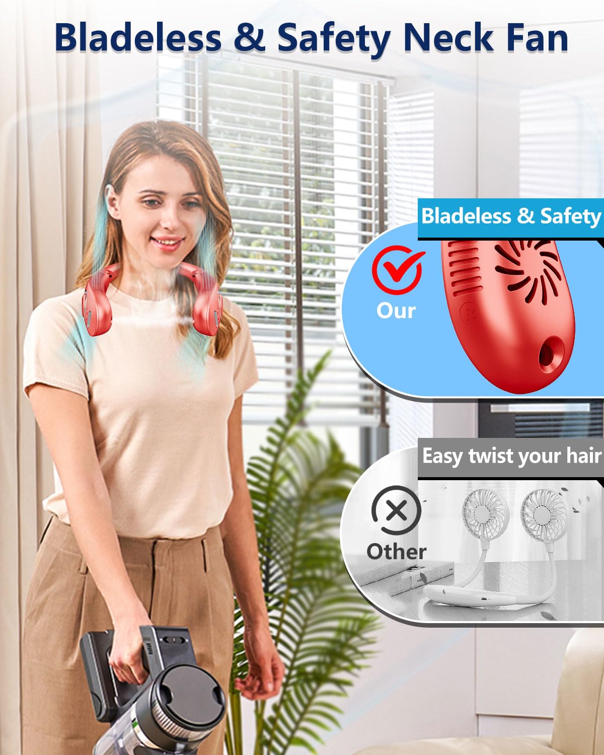 Portable Neck Fan with Mister,Hands Free Bladeless Neck Fan with LED Display&4 Fan Speeds, Neck AC Fan with Water Mist,Foldaway Face Fan with Mist Birthday Gifts for Women Men Adult Girl Boy Teen Red