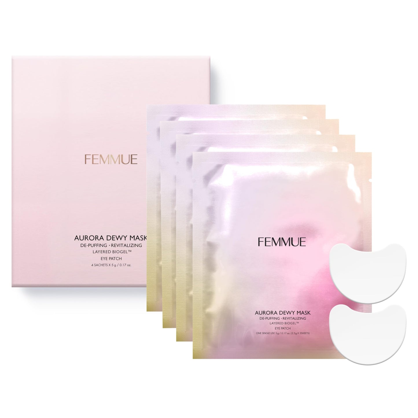 FEMMUE Aurora Dewy Eye Patches (4pk) | Cooling Undereye Mask for Puffy Dark Circles | With Niacinamide & Caffeine for Skin Firming Hydration | Korean Beauty Skincare