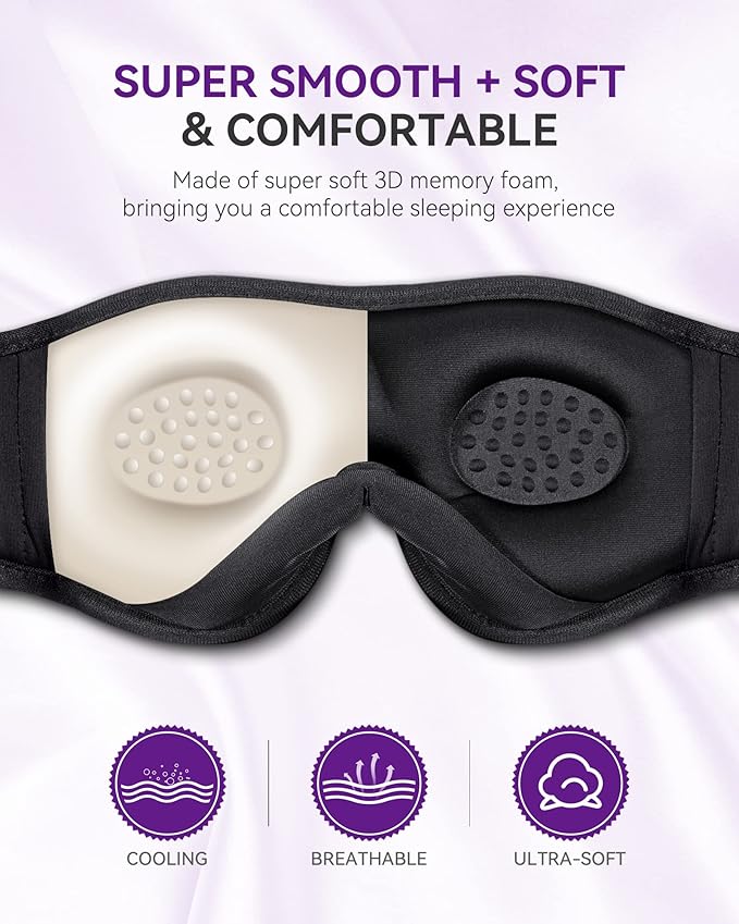 MUSICOZY 3D Bluetooth Sleep Mask with HD Stereo Sound, Wireless Sleep Headphones for Side Sleepers, Music Headband Eye Mask for Sleeping, Relaxation, Travel, Yoga, Cool Gadgets for Women Mom Girls