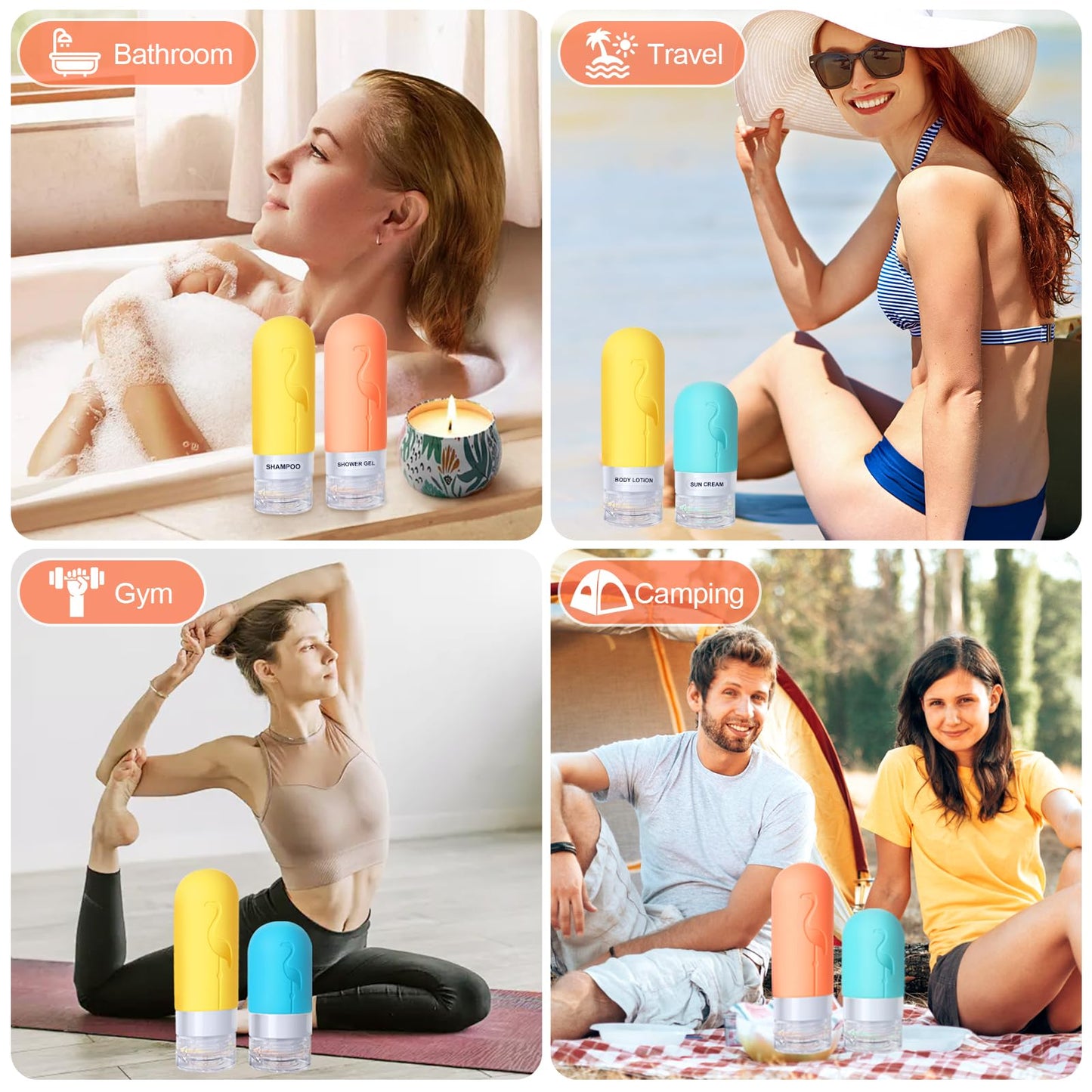 Vipop Empty 3 oz Travel Size Bottles Toiletries Containers for Toiletries Liquids，Small Silicone Mini Refillable Leak Proof TSA Approved Travel Bottles for Creams Shampoo and Conditioner Traveling