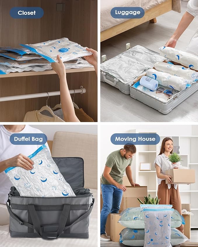 Vacuum Storage Bags with Electric Pump, 8 Pack Vacuum Sealed Bag with 1500mAh Rechargeable Battery for Clothes, Blanket, Duvets, Pillows, Comforters, Travel