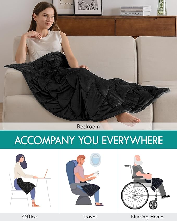 Kaisa Weighted Blanket for Adults (7 lbs, 41" x 53"),Soft Weighted Lap Blanket Machine Washable, Small Heavy Blankets with Glass Beads for Travel & Sleep,Black