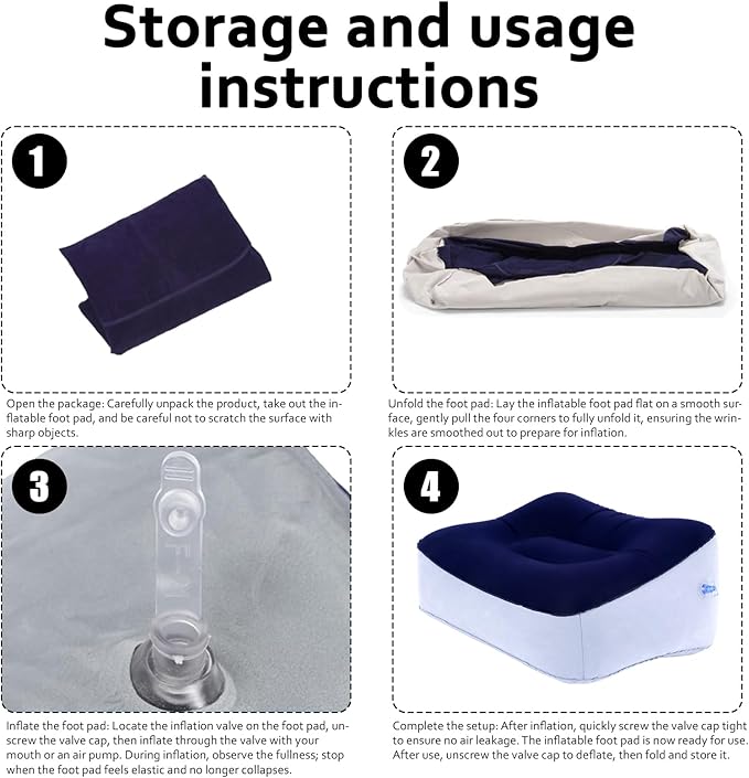 Inflatable Foot Rest, Portable Foot Rest, Inflatable Airplane Foot Rest Pillow - Portable Travel Foot Elevator, Foot Rest for Swelling, Lightweight Foot Stool for Economy Class (Grey)