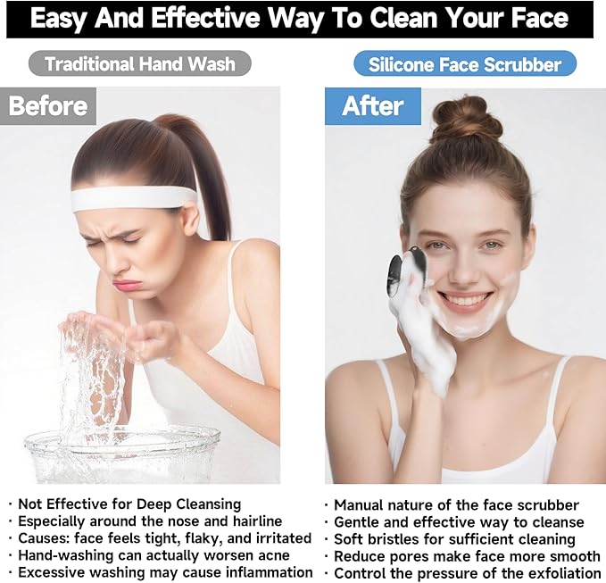 2 PCS Face Scrubber, Soft Silicone Face Exfoliator with Suction Cup for Man and Women Deep Skin Clean, Gentle Facial Cleaning Brush Suitable for All Sensitive Skin (Black)