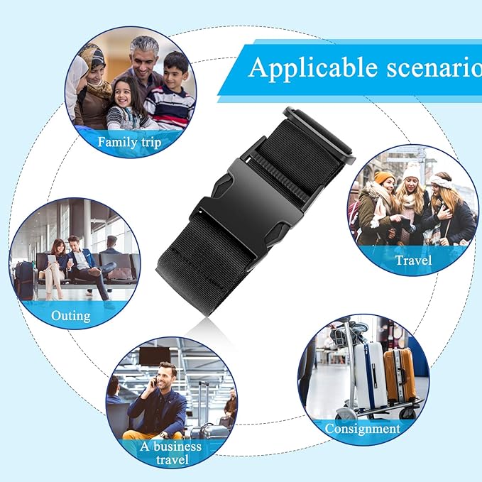 2Pieces Luggage Straps for Suitcase Travel Accessories TSA Approved, 80In Long Belts to Keep Your Suitcase Secure, Black Adjustable Bag Straps with Quick-Release Buckle for Travel Bag Closure