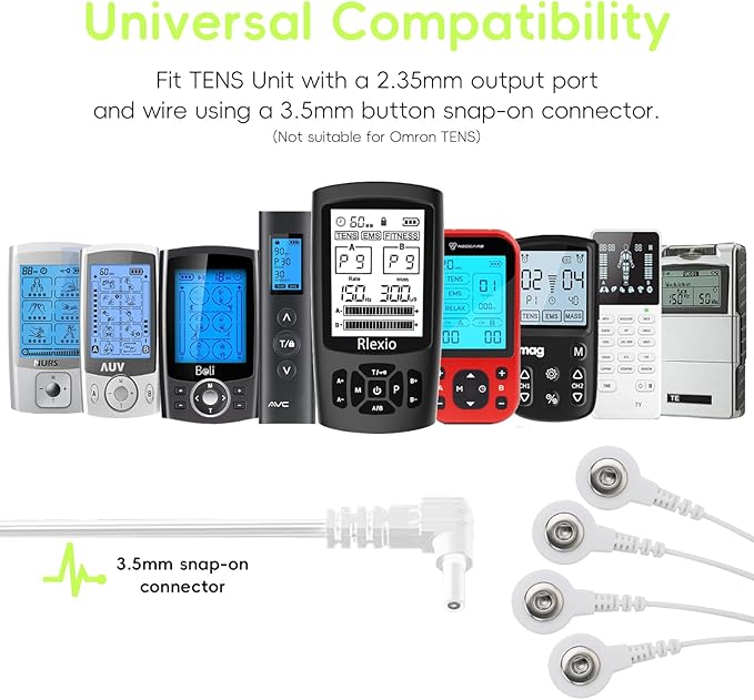 20 Pack TENS Unit Electrode Pads + 1/4 Wire Cable Combination Set. Reusable Premium Hydrogel Self-Adhesive Replacement Pads, Compatible with Belifu, AVCOO, NURSAL, TENS 7000, AUVON, Neocarbon (White)