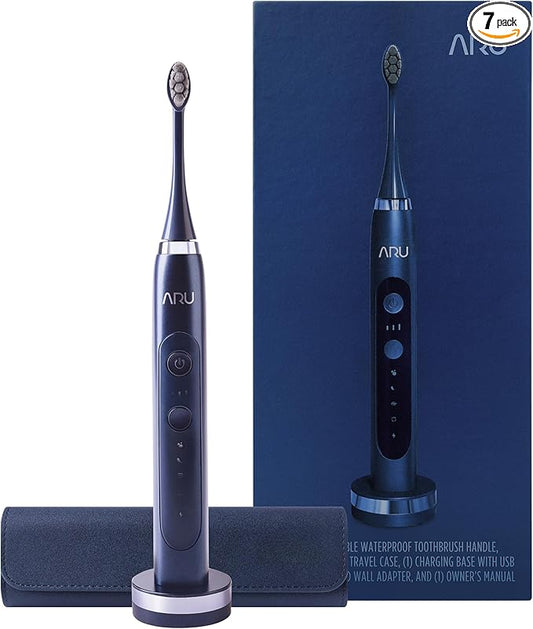 ARU Sonic Toothbrush Starter Kit with Customizable Modes and 2 Minute Timer, ADA-Approved Electric Toothbrush for Adults, Soft Toothbrush for Gums, 45+ Days Battery, Travel Case, Mystic Blue