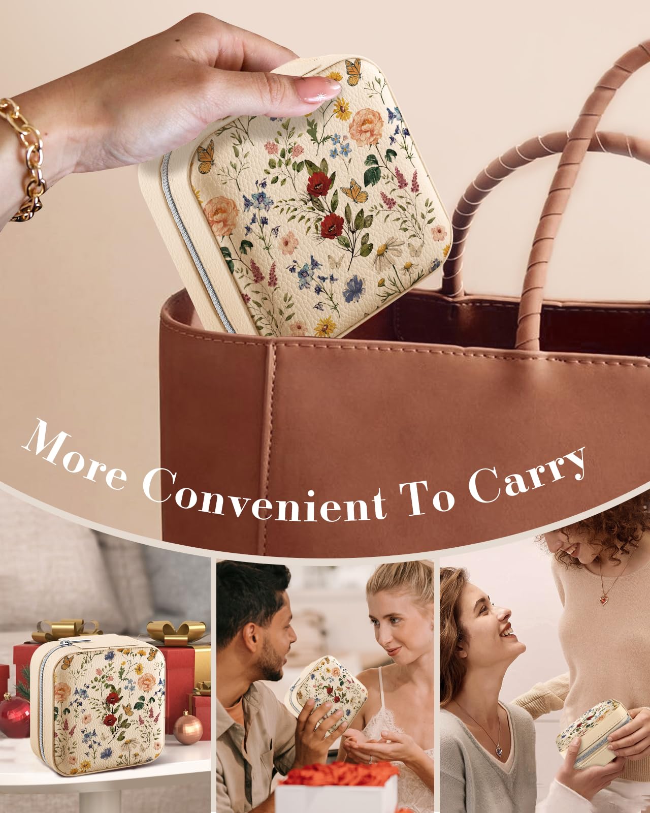 Bistup Travel Jewelry Case - Small Jewelry Organizers and Storage Box for Women Girls Teens Cute Traveling Jewelry Holder with Mirror Little Tiny Compact Flower Floral Modern Unique Aesthetic Pretty