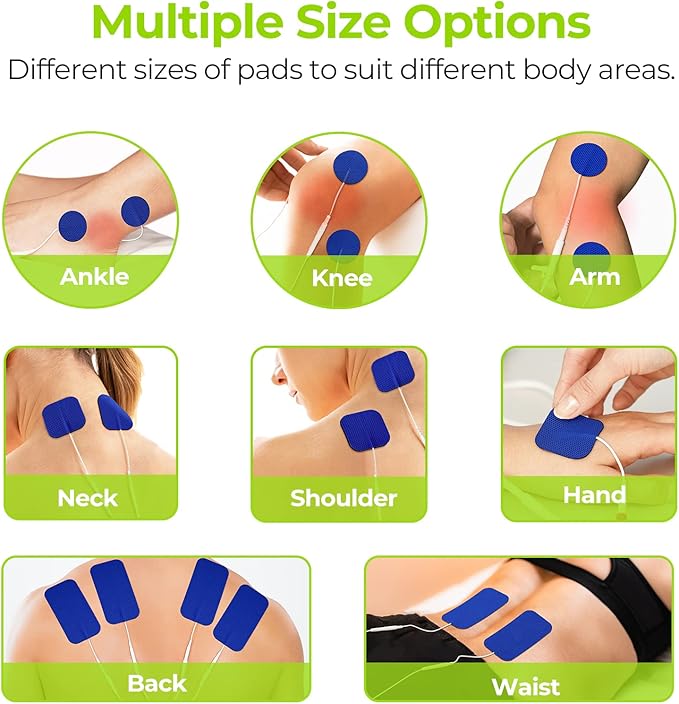 AUVON TENS Unit Replacement Pads Combination Set, 20 Packs Multiple Sizes Electrodes for TENS Unit, Reusable and Latex Free Pigtail TENS Pads for Multiple Pain Relief (2mm Connector) (Blue)