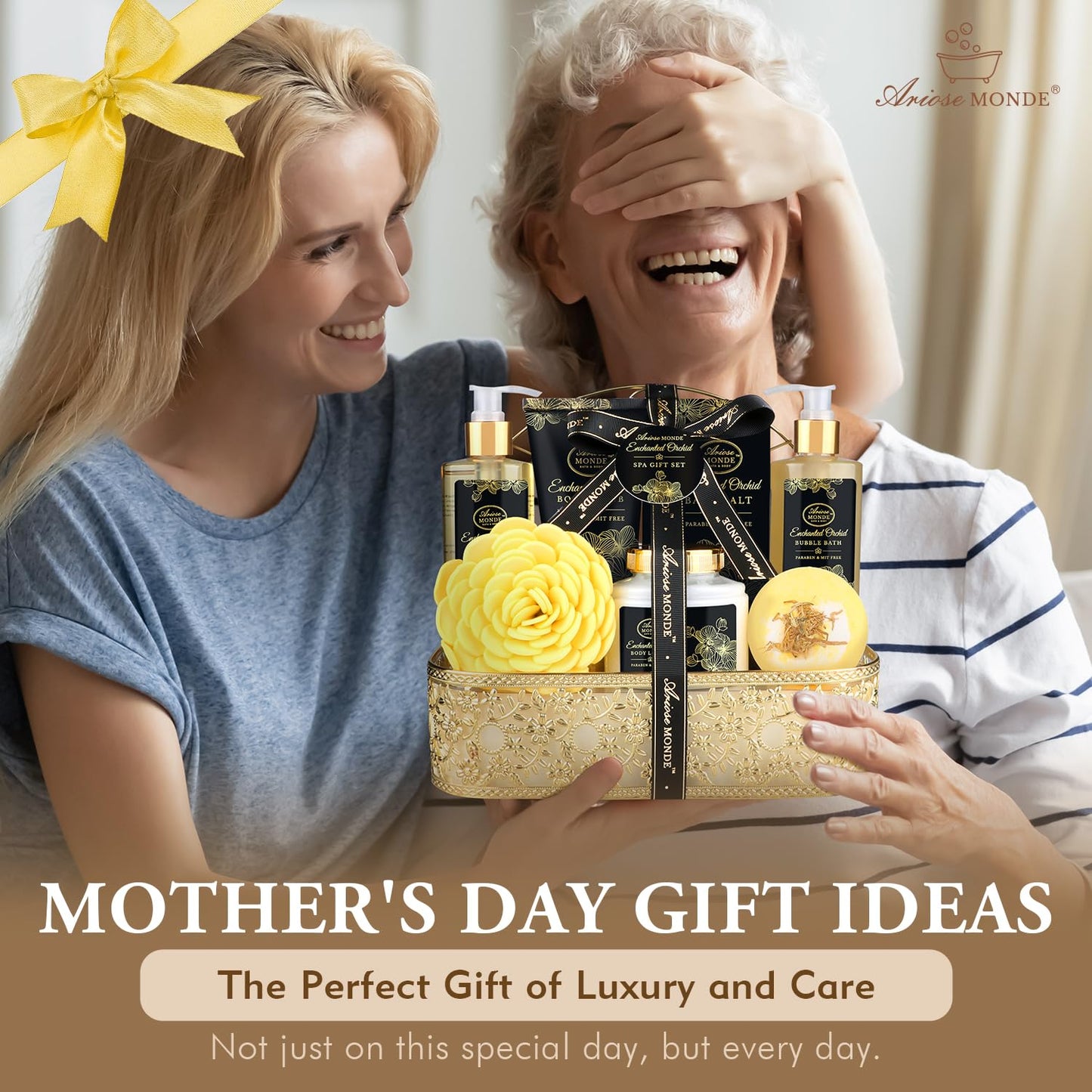 Spa Gift Baskets for Women, Gift Set for Mom Enchanted Orchid Scent, Home Spa Kit with Bubble Bath, Body Lotion, Bath Bomb, Bath Salt, Bath Gift Baskets, Birthday Gifts for Women