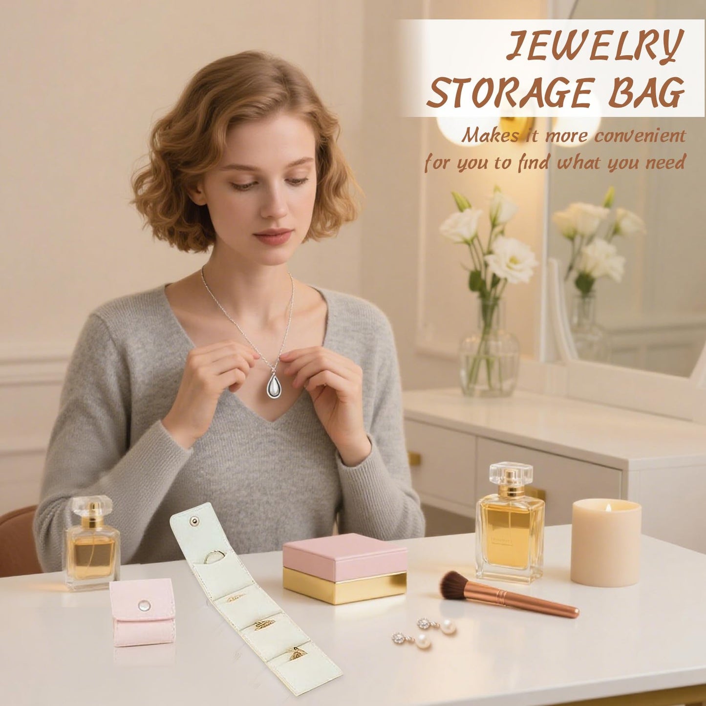 3Pcs Mini Travel Jewelry Bag Travel Jewelry Roll Bag with Buckle Portable Foldable Travel Jewelry Organizer Case, Small Jewelry Box for Necklaces, Rings, Earrings