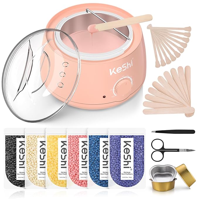 KeShi Waxing Kit, Painless Hair Removal Wax Warmer with 6 Bags Hard WaxBeans for Full Body, Legs, Face, Eyebrows & Bikini— Ideal for Both Women & Men(Blush)