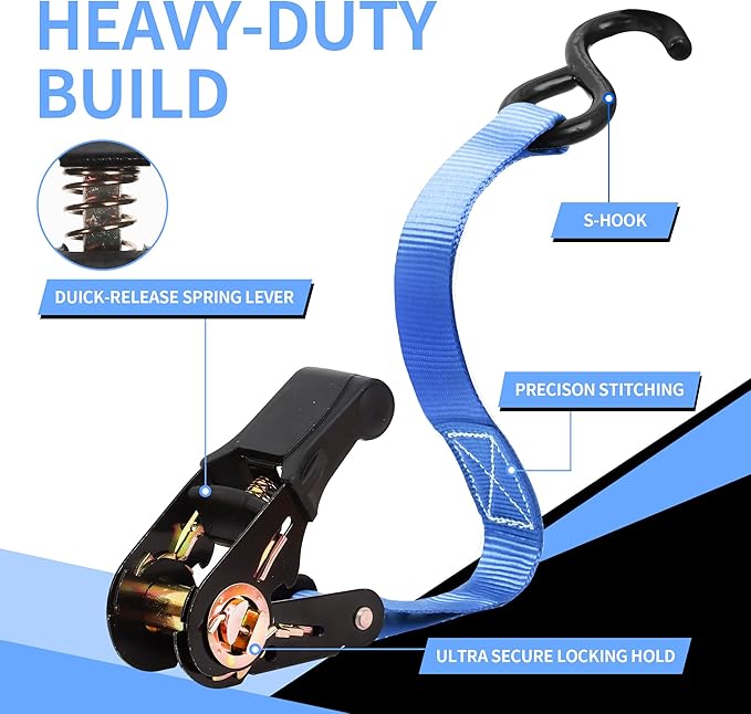 Cartman 1" x 15' Ratchet Tie Down up to 1500lbs 6pk in Carry Bag, Cargo Straps