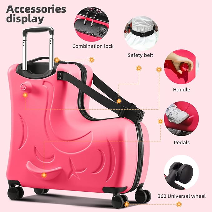 Kids Ride On Suitcase with Wheels, Scooter Luggage for Toddlers Travel, Durable Children's Suitcase for Boys & Girls Ages 2-12 Years